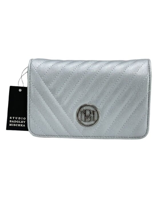 Studio Badgley Mischka Handbags - Studio Badgley Mischka Quilted Silver Crossbody Bag With Chain Strap